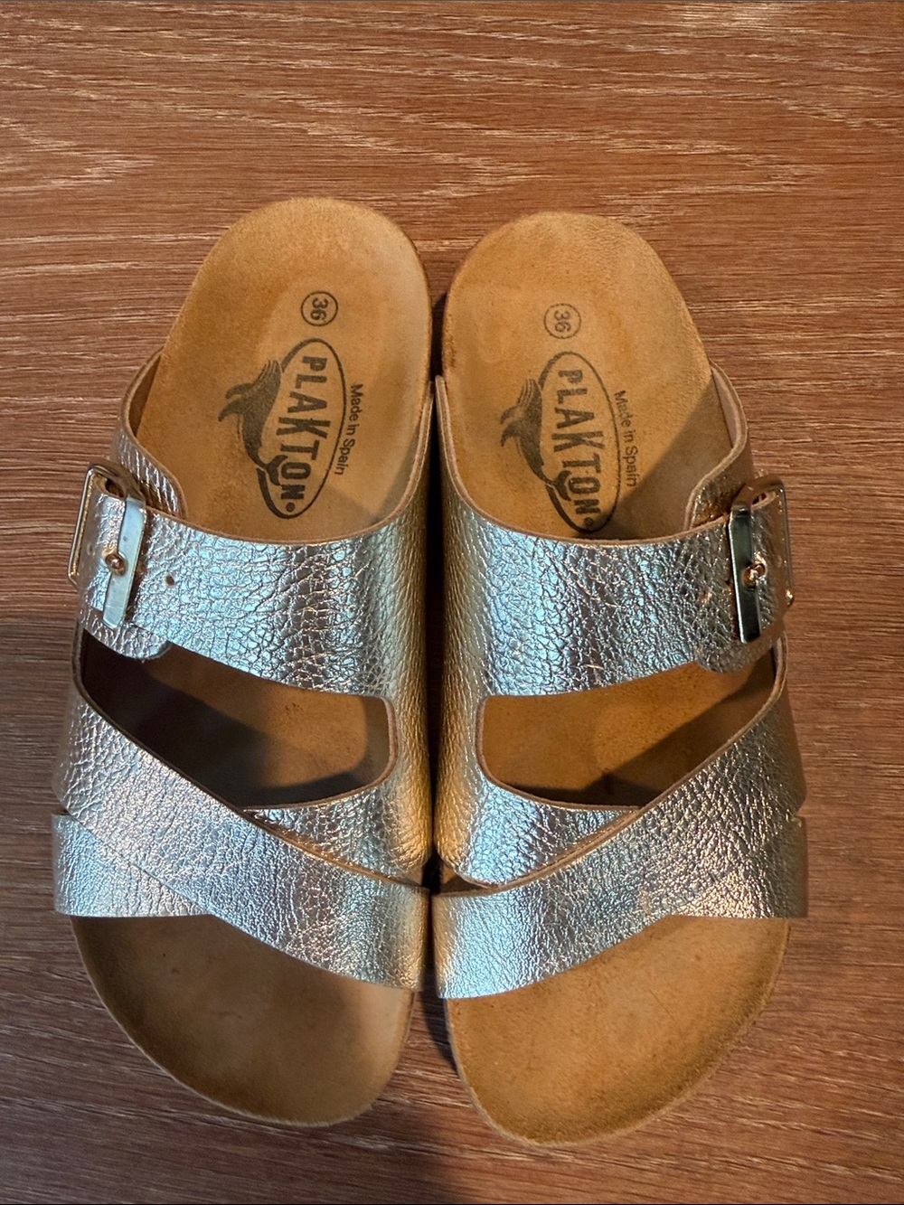 Plakton Metallic Gold Spanish Cork Comfort Sandals